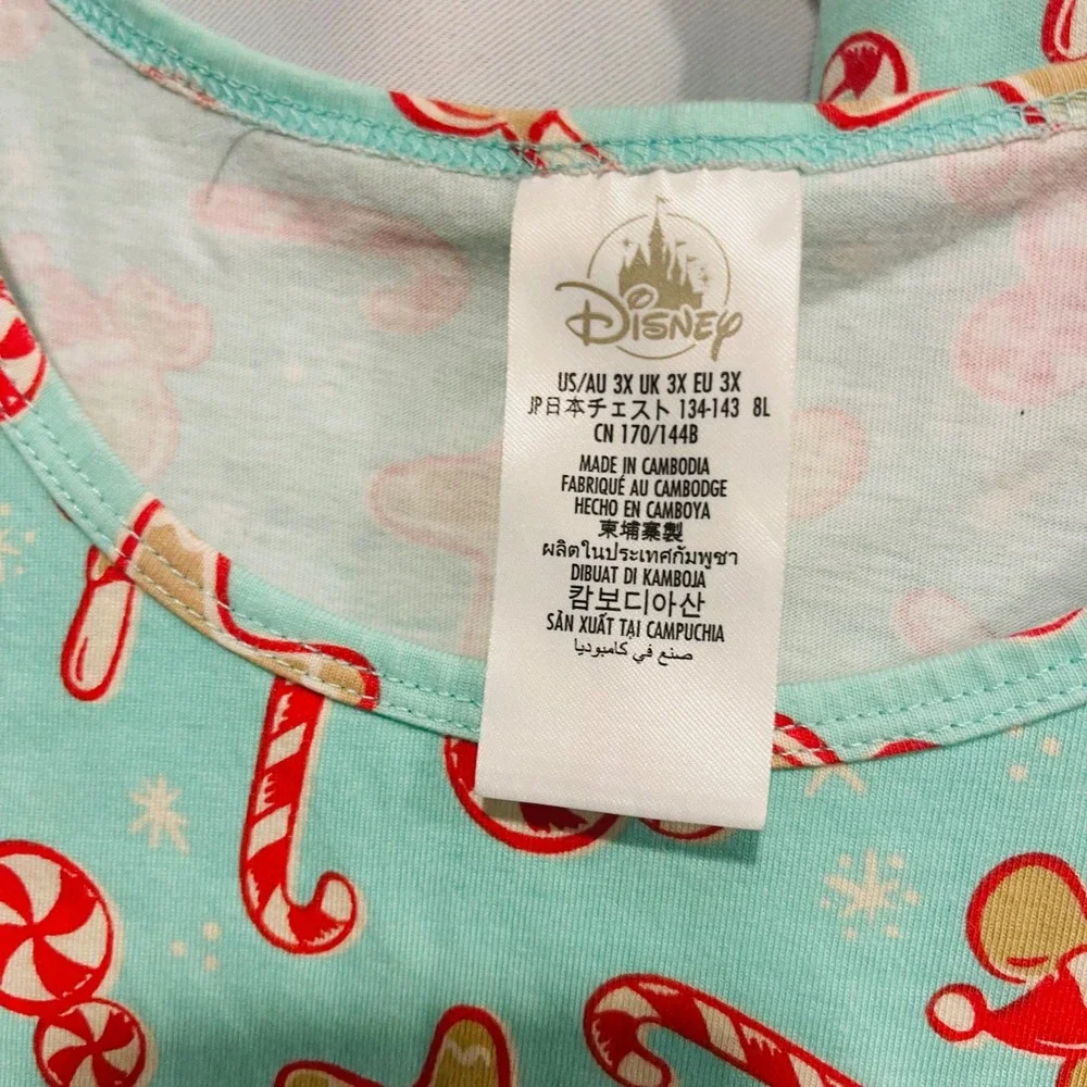 Disney Christmas Pajama Set 3X Gingerbread Mickey Candy Cane Aqua Blue Sleepwear